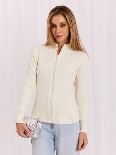 Ecru dopasowany sweter z suwakiem
