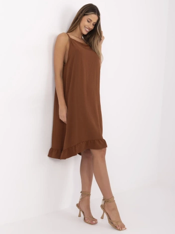 Jasnobrązowa luźna sukienka na ramiączkach Simone