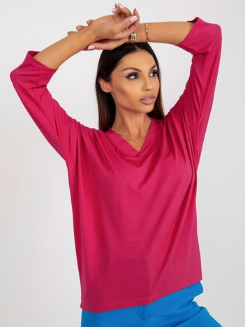 Fuksjowa damska bluzka basic o kroju oversize