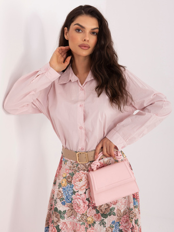 Jasnoróżowa elegancka koszula damska klasyczna z kołnierzykiem