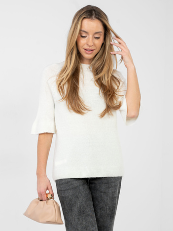 Ecru damski sweter z falbankami przy rękawach