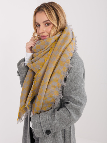 Szaro-żółty damski szal z frędzlami