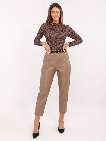 Ciemnobeżowe skórzane spodnie z kieszeniami RUE PARIS