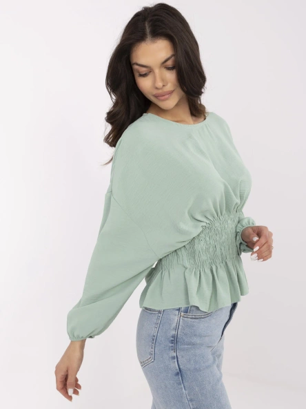 Pistacjowa bluzka z elastycznym marszczeniem SUBLEVEL