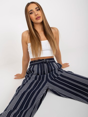 Granatowe lekkie spodnie z materiału w paski SUBLEVEL