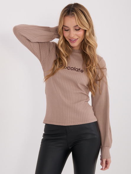 Ciemnobeżowa bluzka z haftowanym napisem RUE PARIS