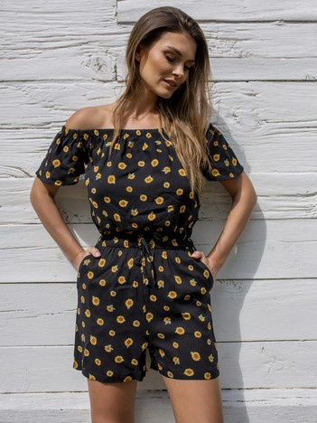 Czarny krótki kombinezon hiszpanka z printami SUBLEVEL