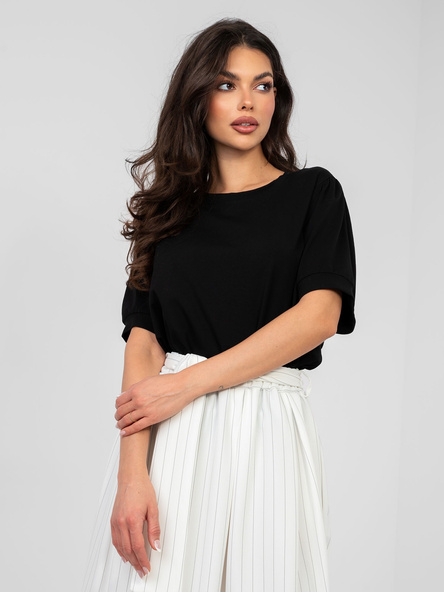 Czarna bluzka basic z bufiastymi rękawami RUE PARIS