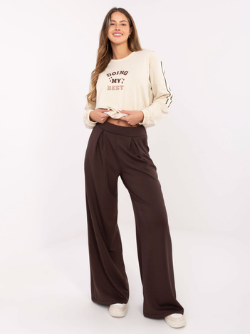 Czekoladowe spodnie basic z szeroką nogawką