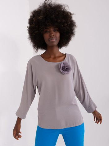 Szara bluzka wizytowa z wiązaniem na plecach