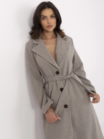 Beżowo-ciemnoszary damski płaszcz z kołnierzem