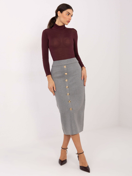 Szara midi spódnica z ozdobnymi guzikami