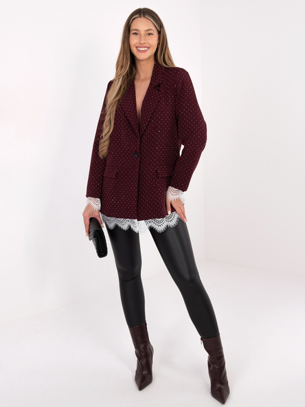 Burgundowa elegancka marynarka z dżetami