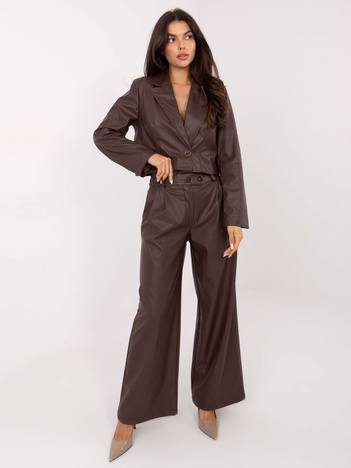 Brązowe spodnie z ekoskóry od kompletu RUE PARIS