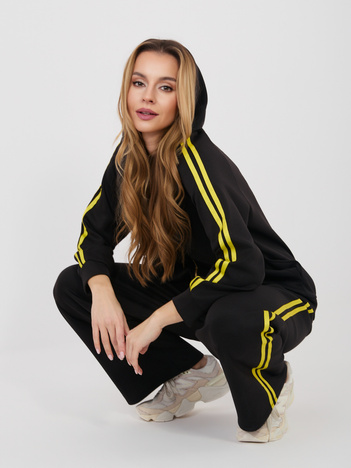 Czarny dresowy komplet z lampasami RUE PARIS