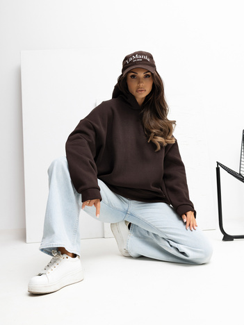 Czekoladowa bluza oversize z kapturem RUE PARIS