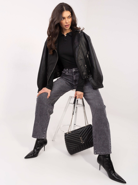 Czarna damska bluzka basic typu polo