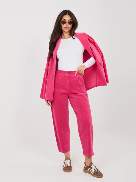 Fuksjowe sztruksowe spodnie carrot z bawełny RUE PARIS