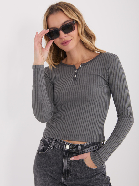 Szara dopasowana bluzka w prążek