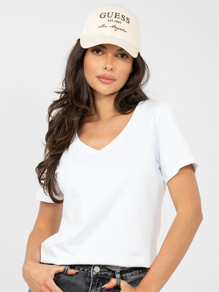 Biały damski t-shirt basic z dekoltem V RUE PARIS