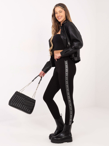 Czarno-srebrne legginsy z lampasami Akemi RUE PARIS