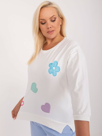 Ecru bawełniana bluzka plus size z aplikacjami