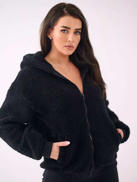 Czarna damska bluza baranek z suwakiem