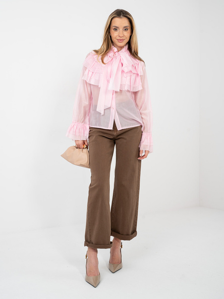Jasnoróżowa prześwitująca koszula z kokardą