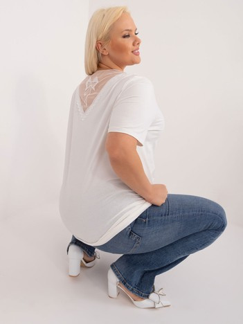 Ecru bawełniana bluzka plus size z koronką na plecach