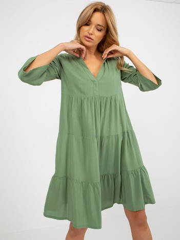 Khaki letnia sukienka z falbaną o kroju oversize SUBLEVEL