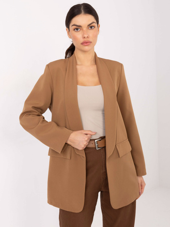 Camelowa marynarka z marszczonym rękawem