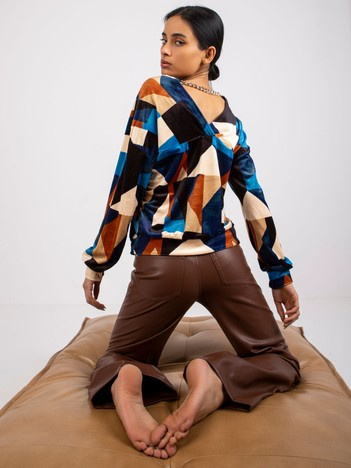 Niebiesko-brązowa wzorzysta bluzka z weluru Liliana