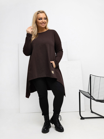 Czekoladowa tunika plus size z kieszeniami