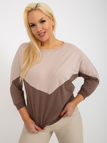 Beżowo-brązowa bluzka plus size basic z rękawem 3/4