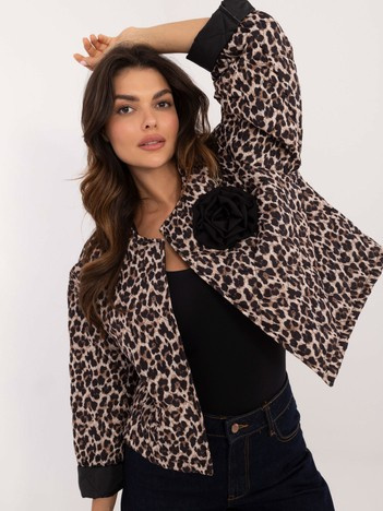 Beżowo-czarna pikowana kurtka przejściowa w panterkowy wzór