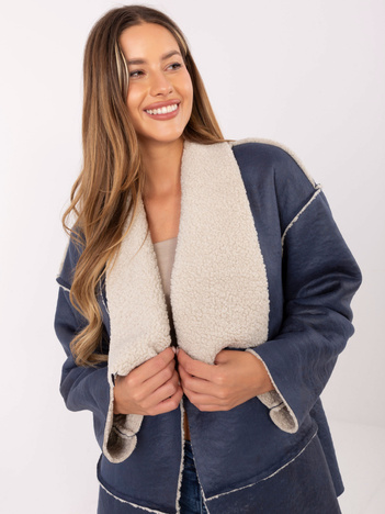 Granatowa przejściowa kurtka z kożuszkiem