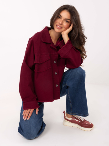 Bordowa jeansowa kurtka o kroju oversize RUE PARIS