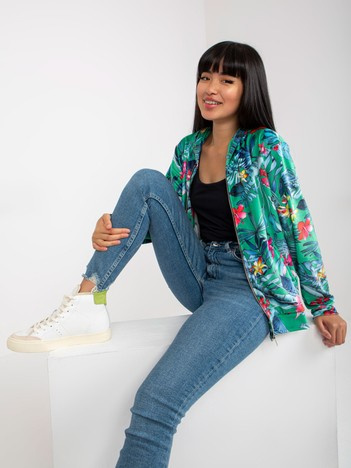 Zielono-niebieska welurowa bluza z printem RUE PARIS