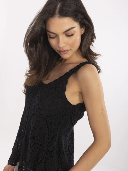 Czarna letnia bluzka boho z bawełny