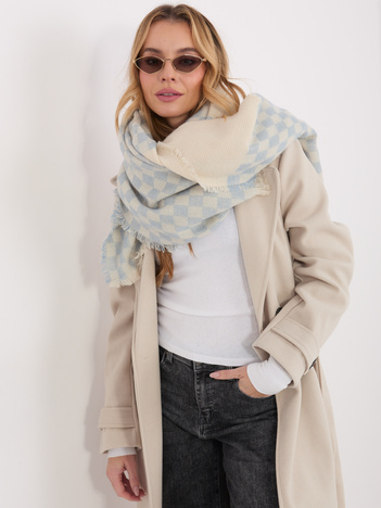 Ecru-jasnoniebieski szal w geometryczny wzór