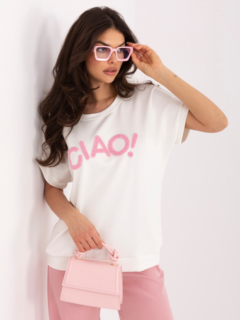 Ecru bluzka oversize z krótkim rękawem RUE PARIS