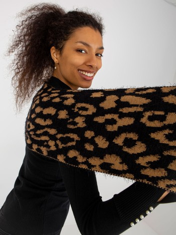 Czarno-camelowy zimowy komin w zwierzęce wzory