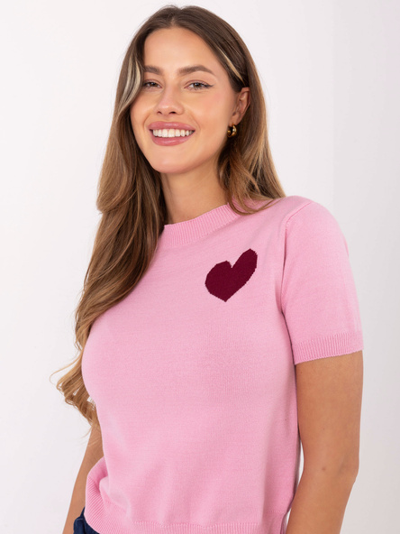 Różowy damski sweter z krótkim rękawem
