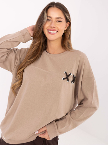 Ciemnobeżowa damska bluza z okrągłym dekoltem