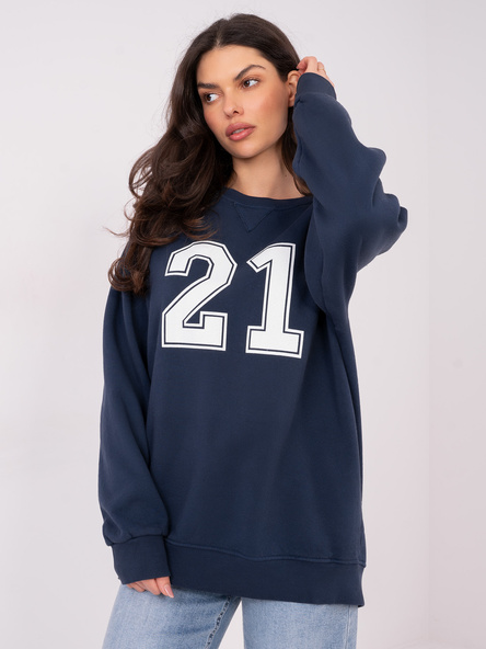 Granatowa damska bluza oversize z nadrukiem