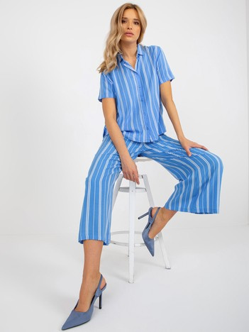 Niebieska bluzka koszulowa w paski z kołnierzem SUBLEVEL