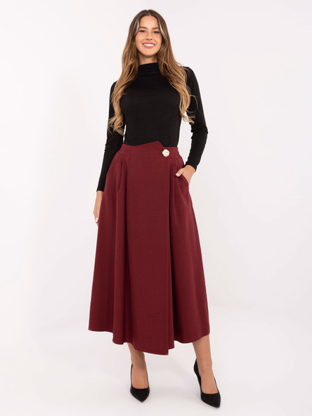 Bordowa midi spódnica z plisowaniem RUE PARIS