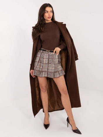 Brązowe damskie spódnico-szorty w kratę