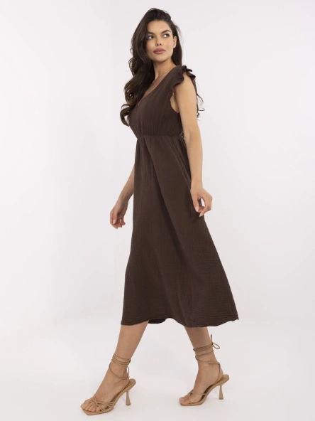 Brązowa muślinowa sukienka odcinana pod biustem
