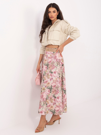 Brudnoróżowa elegancka spódnica w kwiaty RUE PARIS